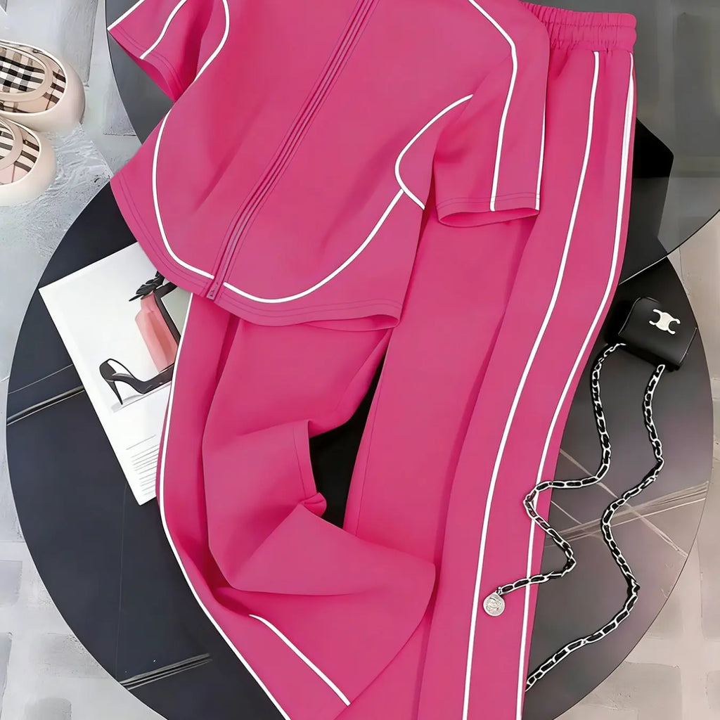Women's Spring Summer Casual Set Two-Piece Slim Fit Zipper Top & Long Pants, Perfect for Daily Wear, Outdoor, Formal & Casual Suits, Clothing Sets