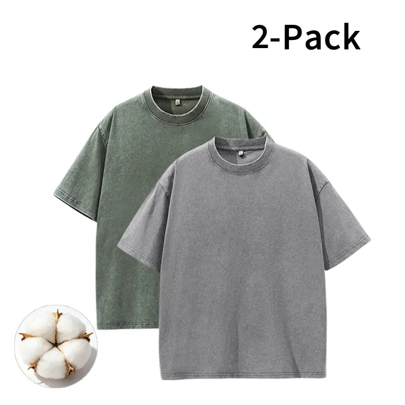Men's Vintage Washed Cotton Streetwear T-Shirts, 2/4-Pack Oversized Plain Round Neck Bundle Short-Sleeve Tops with Cotton Build for Daily Rotation, Men's T Shirts