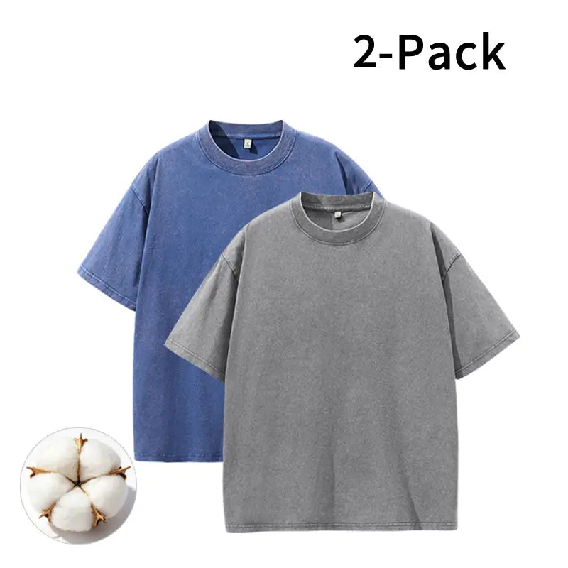 Men's Vintage Washed Cotton Streetwear T-Shirts, 2/4-Pack Oversized Plain Round Neck Bundle Short-Sleeve Tops with Cotton Build for Daily Rotation, Men's T Shirts