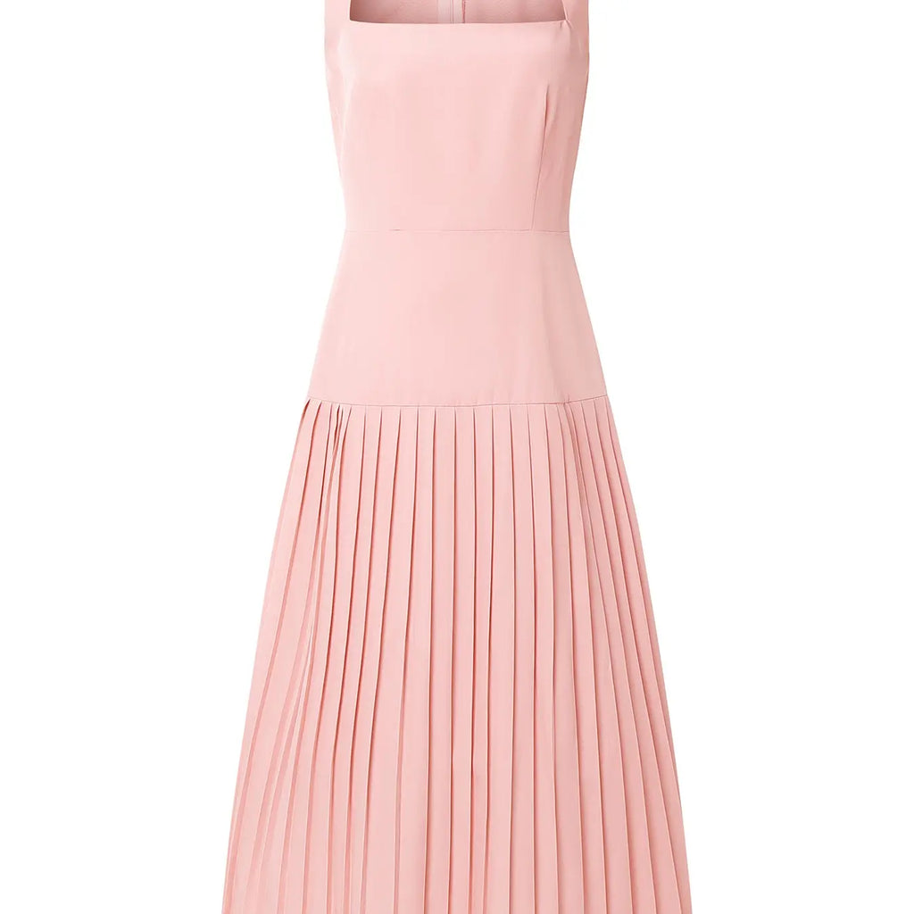 ZANZEA Women's Square Neck Waist Cinch Dress, suspenders A-Line Pleated Solid Design, European and American Elegant Style, Fashionable Evening Wear, Formal Wear, formal party wear, Elegance
