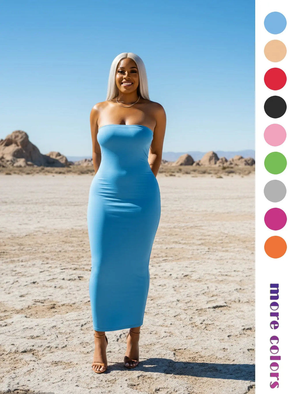 Women's Strapless Feminine Midi Dress, Stretchy Long Sleeveless Bodycon Formal Cocktail Party Dress with, Slim Fit Evening Gown, Perfect for Dates, Night Out, Casual and Everyday