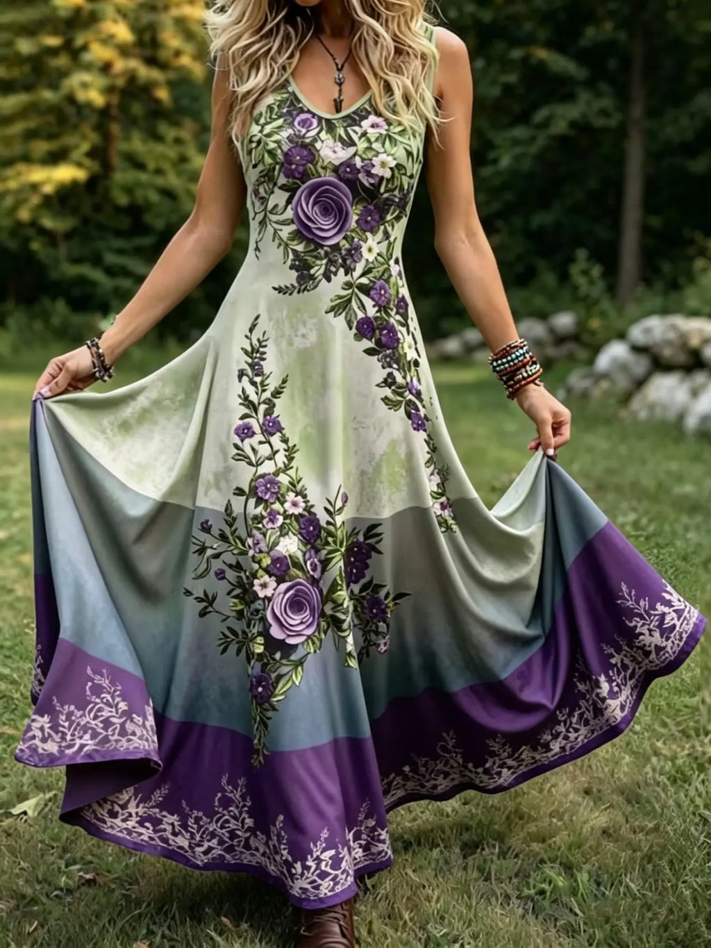 Vintage Celtic Knot Long Dress, Boho Sleeveless V Neck Gown, Loose-Fitting All over Print, Larp Renaissance Festival, Bohemian Women, Bohemian Romantic Dress