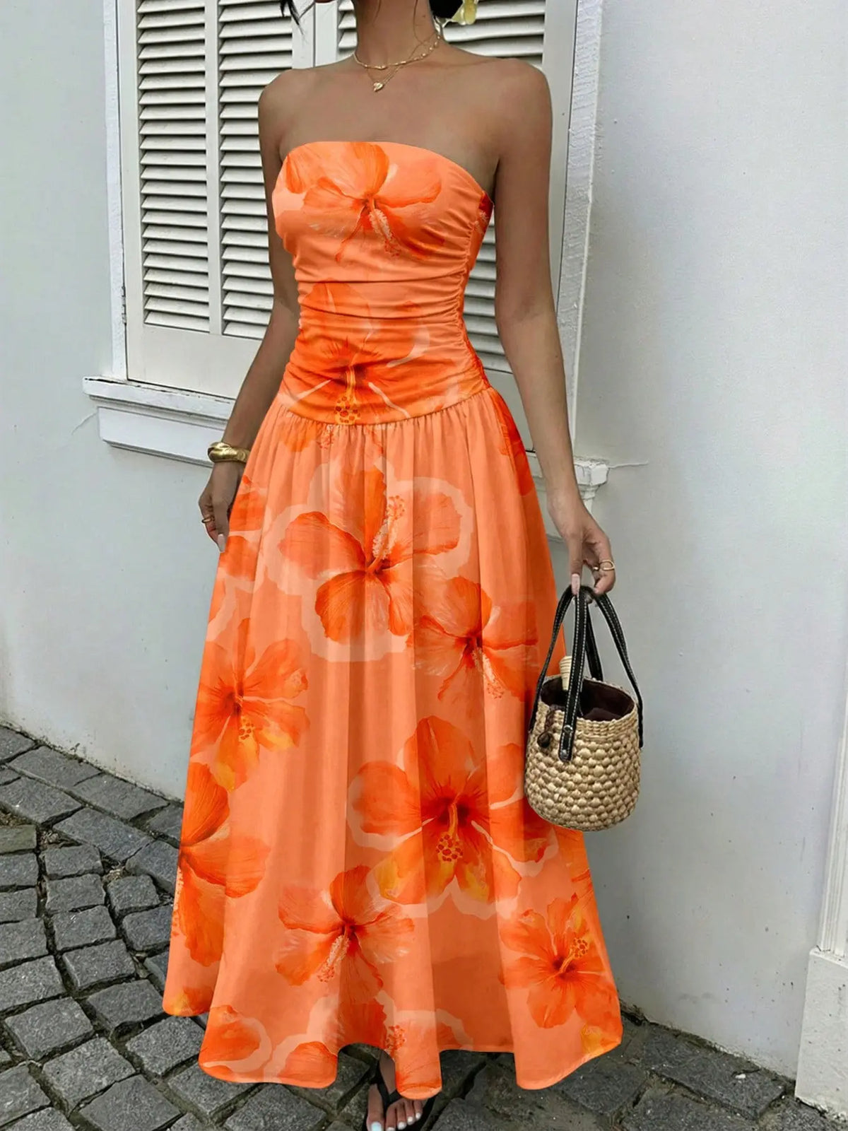 Women's Elegant Chic Fashion Polka Dot Strapless Dress, Elegant Formal Style Stylish Sleeveless Maxi Dress for Parties and Casual Wear Womenswear, Elegant Evening Dress, Formal Dress, Dresses for Party
