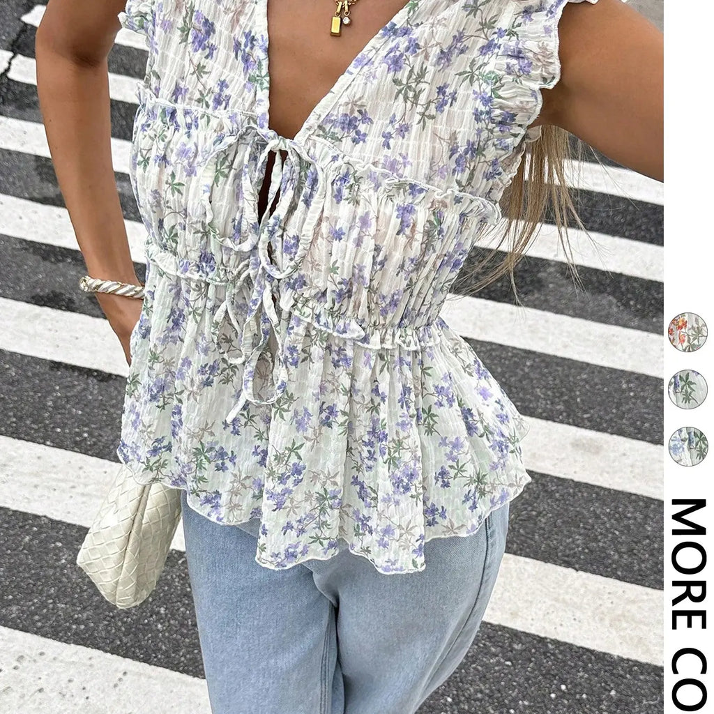 Women's Sleeveless Fitted Shirt Blouse Top Print, Fashionable Breathable For Summer Blouses Shirts Tops