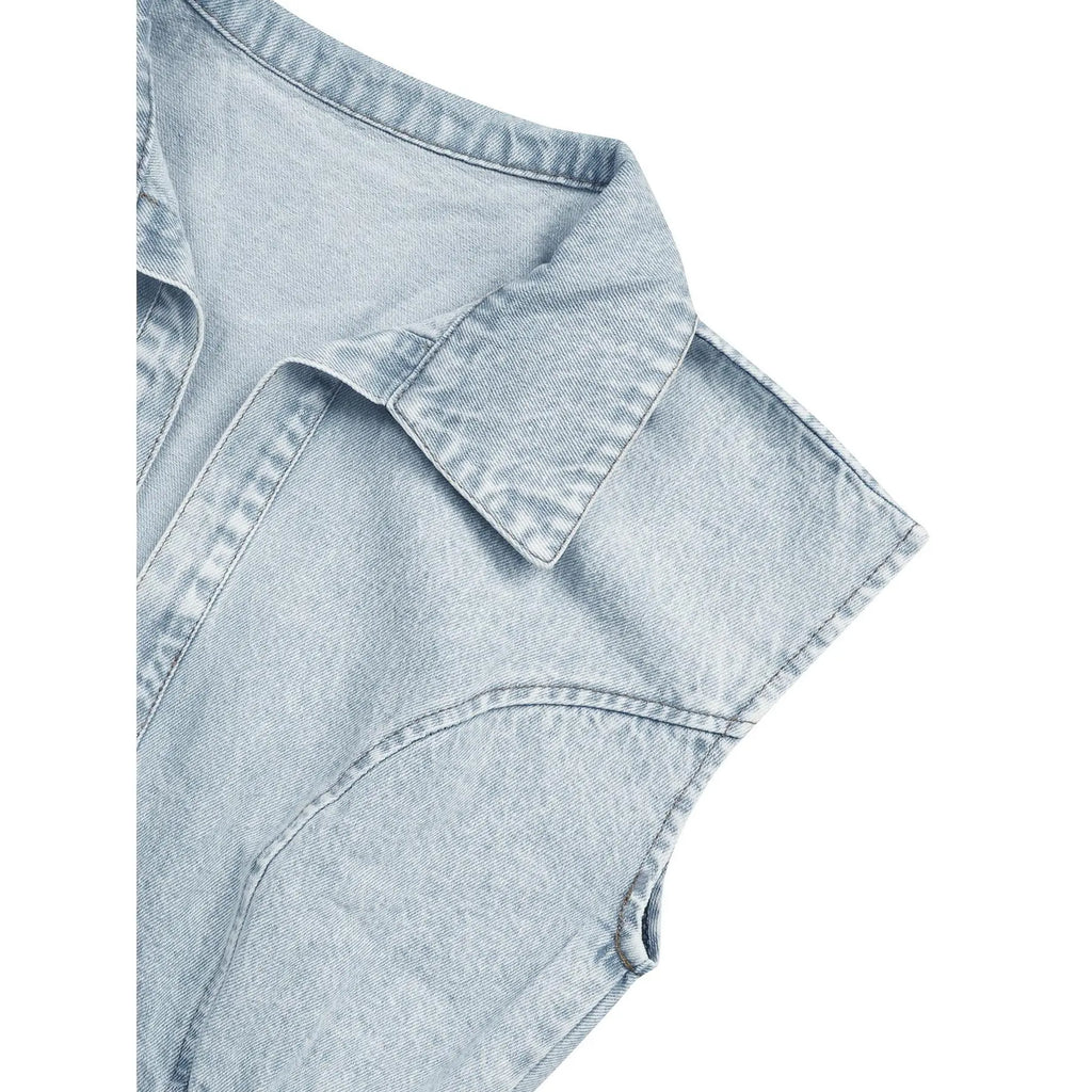 Women's Denim Crop Top & Wide Leg Trouser Two-piece Set, Casual Fashion Cozy Two Piece Outfits for Daily Outdoor Wear, Ladies Clothes for Summer, Womenswear