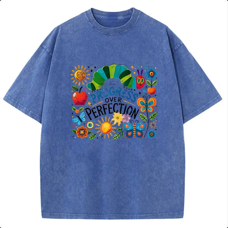 Holafish 2026 Pure Cotton Crewneck Oversized "The caterpillar" Printed Acid Wash T-Shirt Retro Graphic Printed Unisex Fashion Tees Deals For You Days Summer Deals For You Days