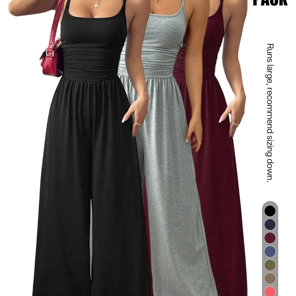 Women's Backless Jumpsuit, Basic Spaghetti Strap Smocked Bodice One Piece Romper, Sleeveless Wide Leg Casual Outfit, No Pockets, All Seasons Vacation Wear