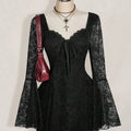 Women's Y2K Punk Lace Long Sleeve Sweetheart Neck Slim Fit Dress, Date Night Dresses, Womenswear, Festival Elegant Formal Style, Fashion Tight-Fitting Bodycon Dress for Summer & Early Fall