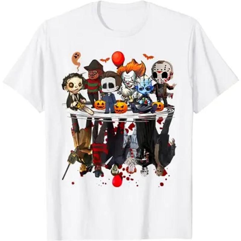 Lirae Horror Movie Characters Halloween Shirt Freddy Jason Chucky Gothic Tee For Kids Adults Spooky Season Matching Family Tops Horror Fans Halloween Party Goers Gothic Style Lovers Film Buffs Everyday Comfort