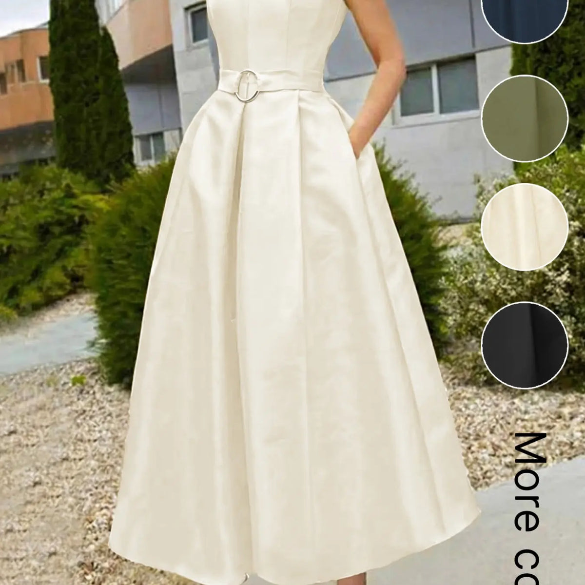 Elegant Chic Women's Party Dress Formal Wear, Solid Tie-Waist A-Line Skirt, Spring Summer New, Sleeveless V-Neck Commuter Dress for Urban Style, Elegant Minimalist Dress