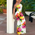 CHICME Women's Lady's Tube Style Vibrant Floral Print Woven Strapless Lightweight Skinny Bodycon Mermaid Maxi Dress - Comfortable, Shawl-Included, Casual Wear for Evening Resort Use