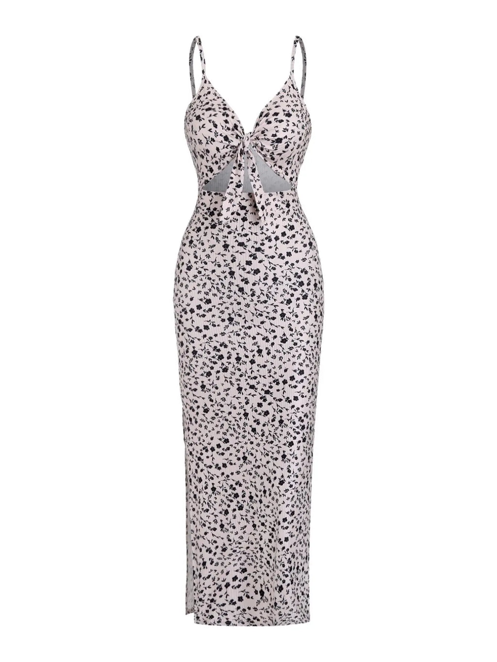 Women's Plain Cut Out Knot Front Split Thigh Bodycon Long Dress, Spaghetti Strap Sleeveless, Summer Clothes Women, Solid Cami Dress, Ladies Casual Summer Evening Party Nightclub Dress
