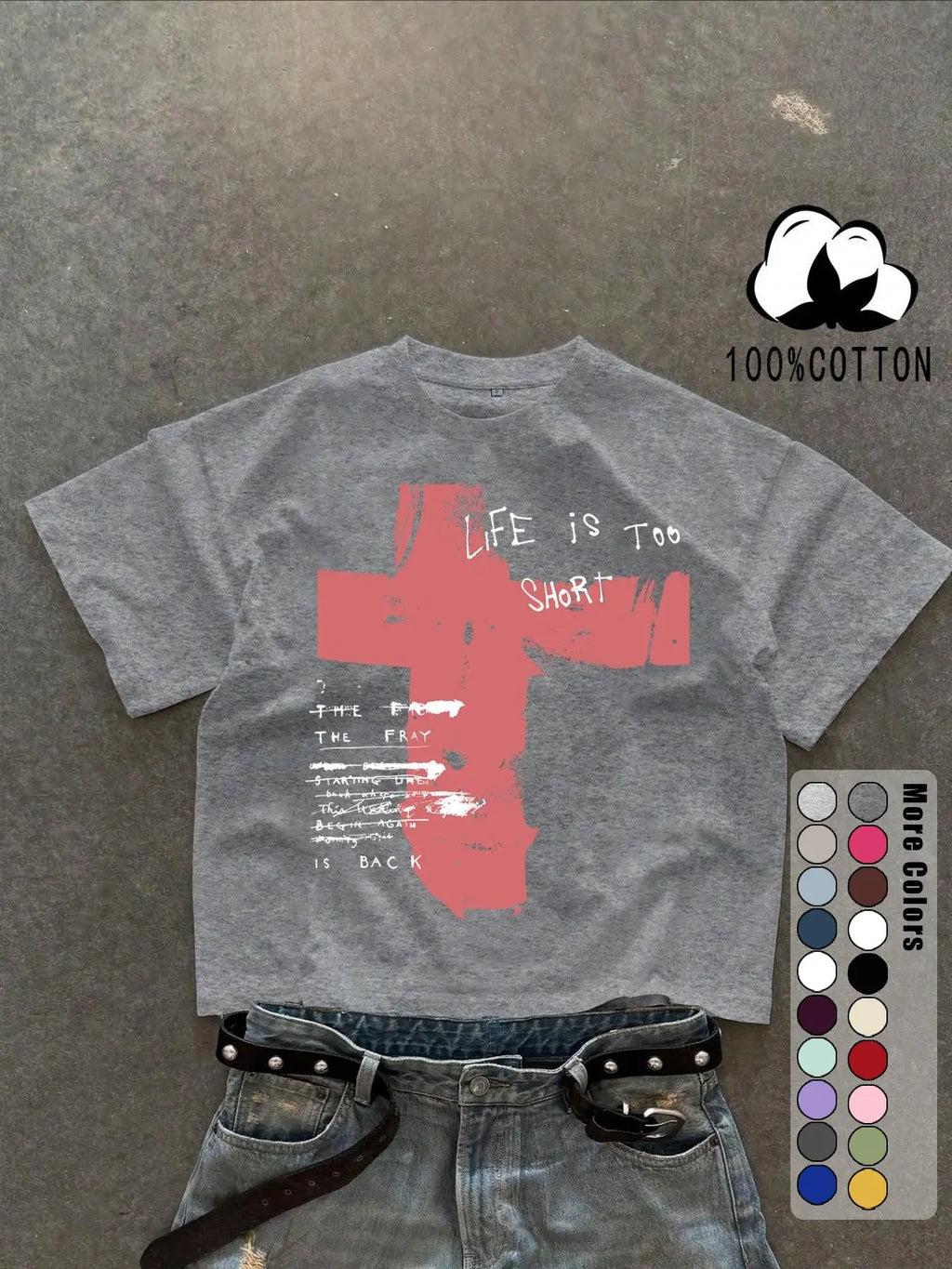 Unisex 100% Cotton Short Sleeve T-Shirt, Cross Graffiti Print, Y2K Dark Gothic Street Style, Streetwear, Casual Daily Wear, Loose-Fitting, Long Length, Aesthetic, Relaxed Fit