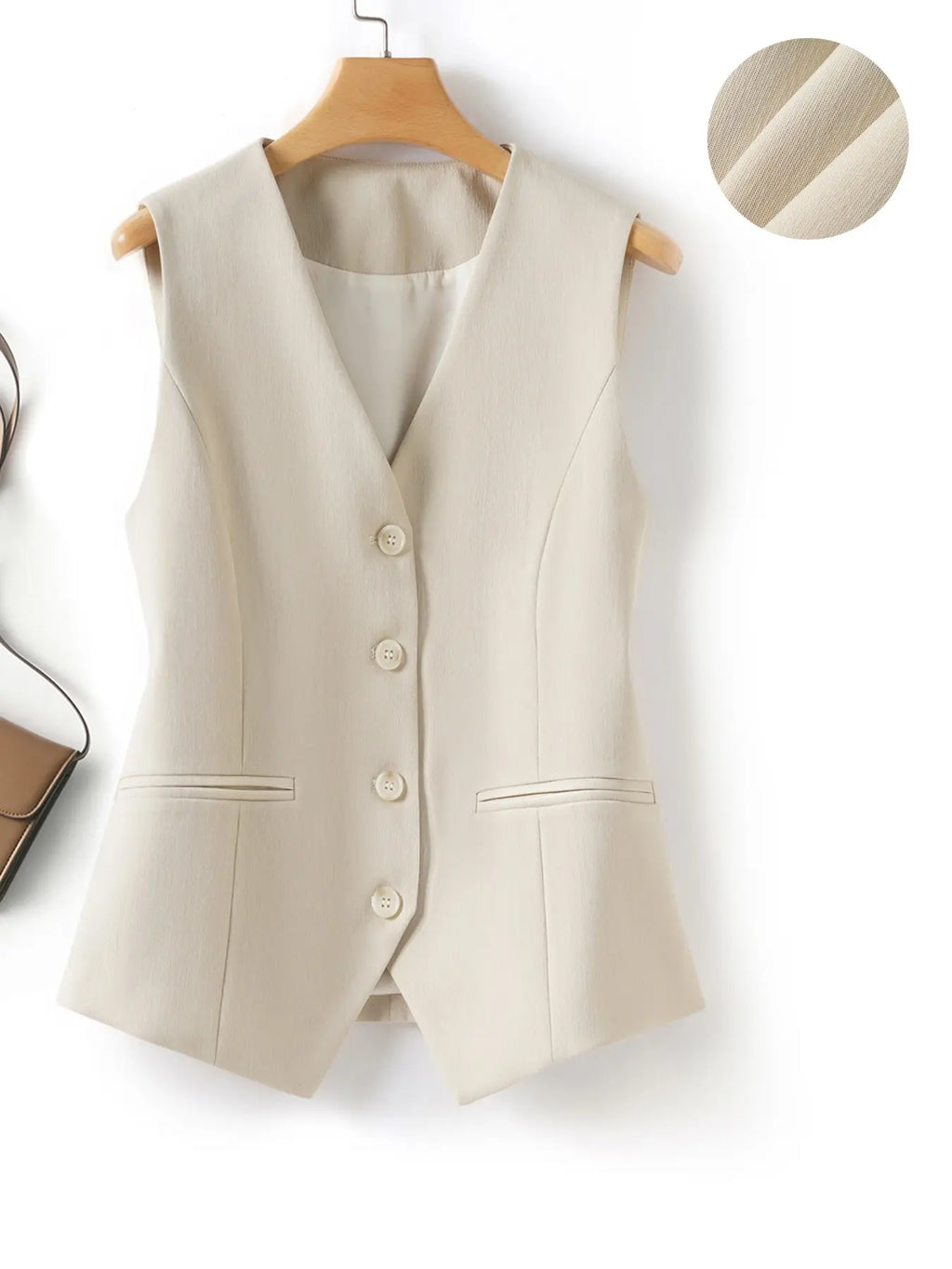 Women's V-Neck Button Gilet, Button Front Vest, Short Elegant Vest for Spring & Fall, Casual Plain Surface Outerwear, Fashionable Slim Fit Top