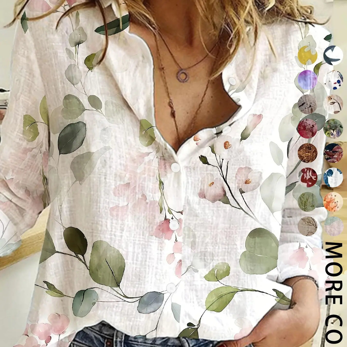 Women's Four-Season Button-Up Shirt, Digital Floral Print Long Sleeve Basic Blouse, Casual Vacation Lapel Boho Cottagecore Blouse, Soft Tops for Casual Daily Wear, Boho Style Shirt