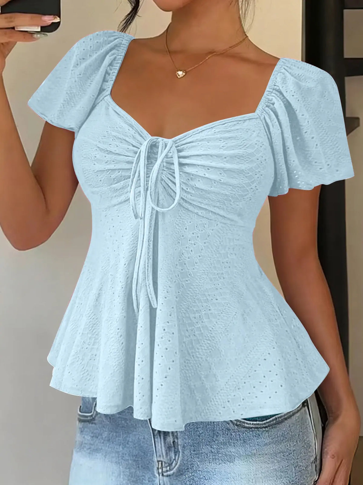 Women's Sweet Cute Style Fashion Breathable Lightweight Short Sleeve Top Boho Loose Blouse for Daily, Everyday Wear, Summer Casual Wear, Comfortable and Stylish Shirts