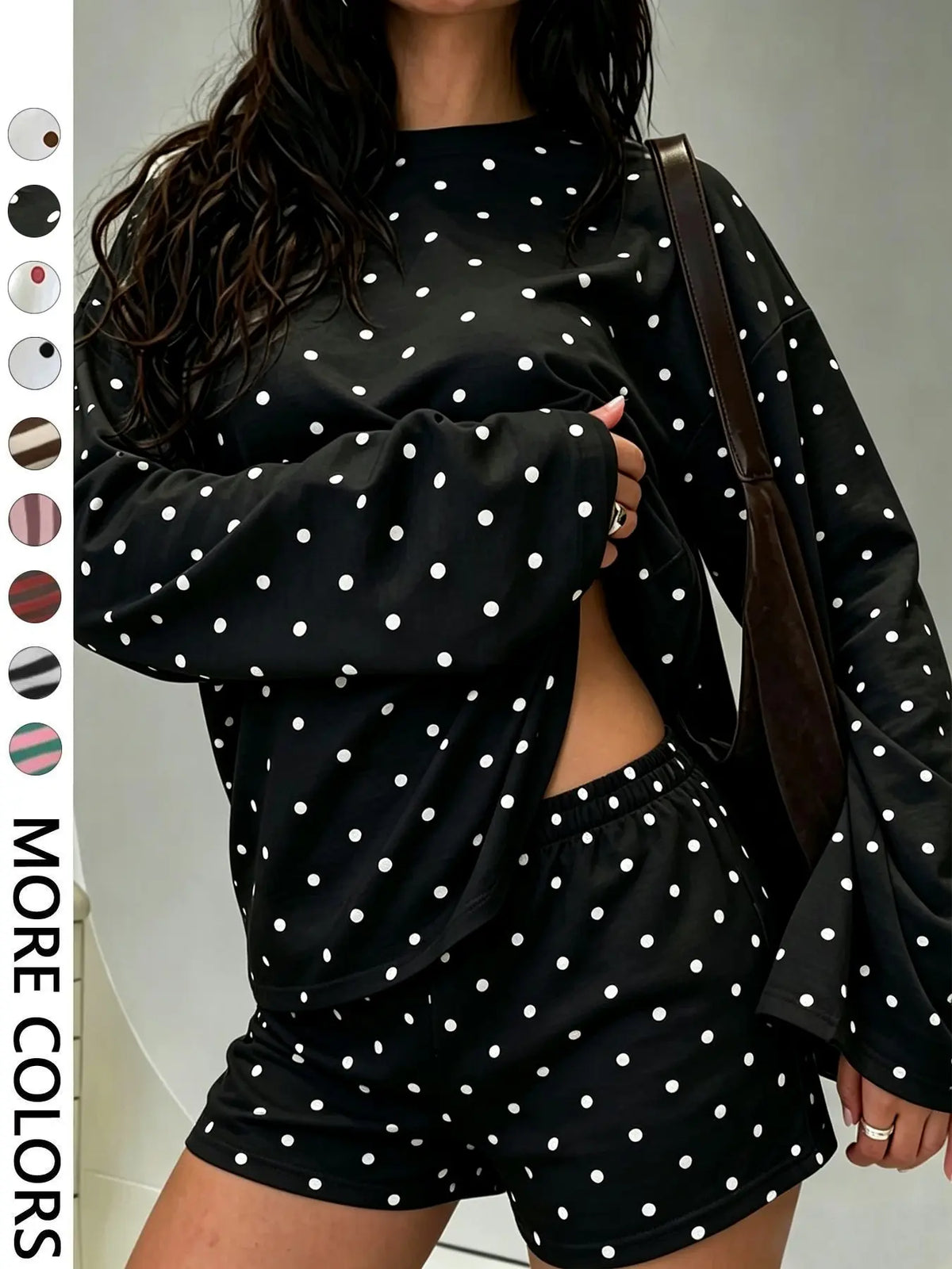 Valentine's Day Women's Casual Striped Long Sleeve Top & Shorts Set, Loose Fit, All Season, Comfortable Travel Clothing for Daily Wear, Two Pieces Outfits