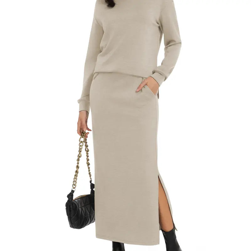 Casly Lamiit Women's 2-Piece Soft Fabric Crew Neck Cap Sleeve Top & Drawstring Midi Skirt Set with Pockets, Summer Lounge Basics Outfits
