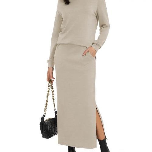 Casly Lamiit Women's 2-Piece Soft Fabric Crew Neck Cap Sleeve Top & Drawstring Midi Skirt Set with Pockets, Summer Lounge Basics Outfits
