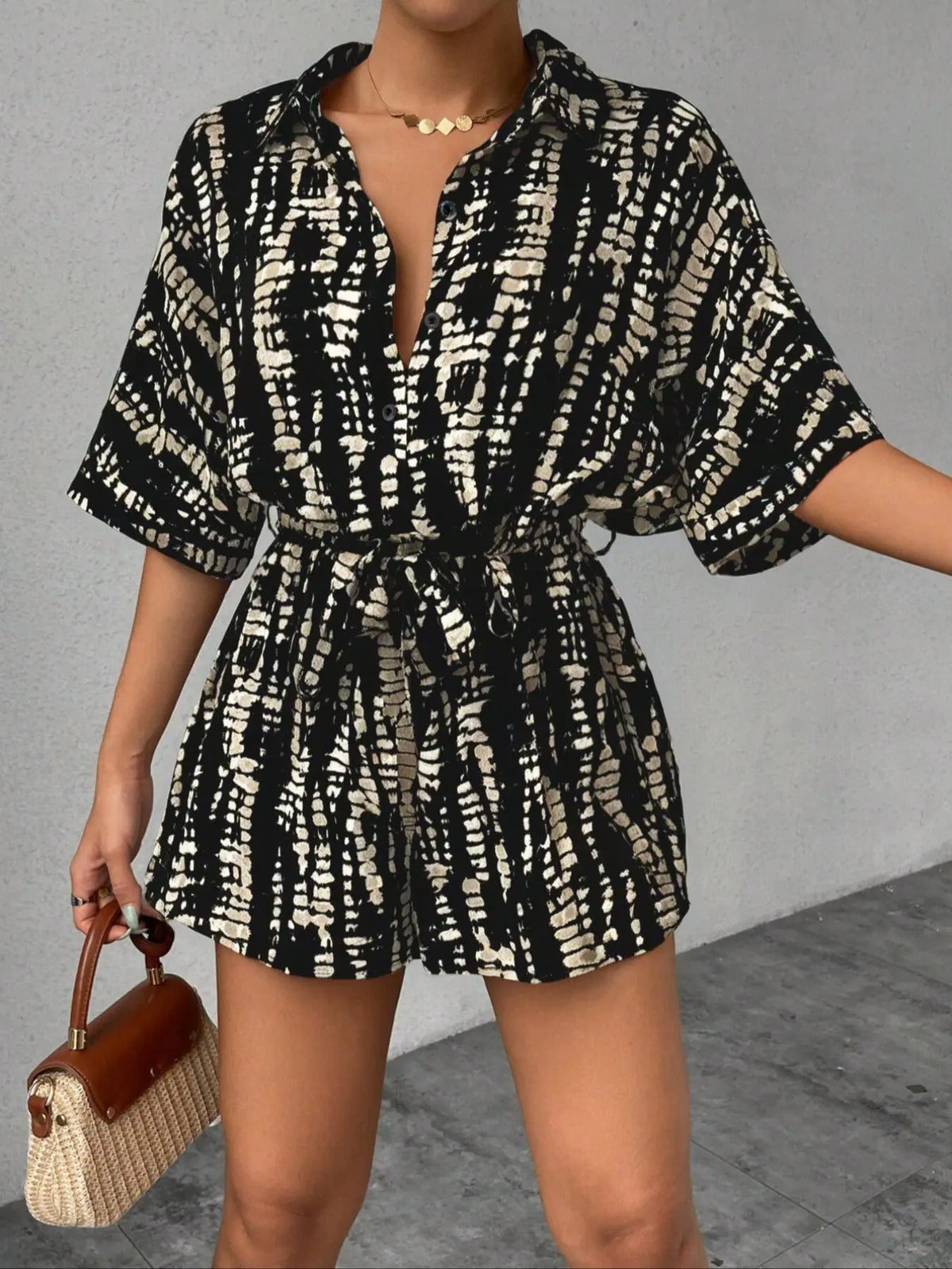 Women's Striped Soft and Breathable Casual Loose-Fit Belted Romper for Summer, Beach and Daily Wear, Womenswear