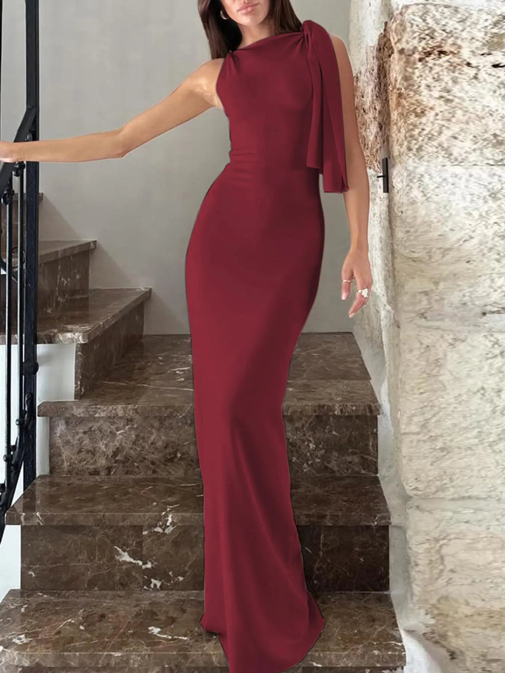 Women's Summer Elegant Solid Color Bodycon Dress, Twist Side Detail, Sleeveless Slim Fit Maxi Dress, Chic Long Dress for Party, Club, Date & Holiday, Dress Up Gown