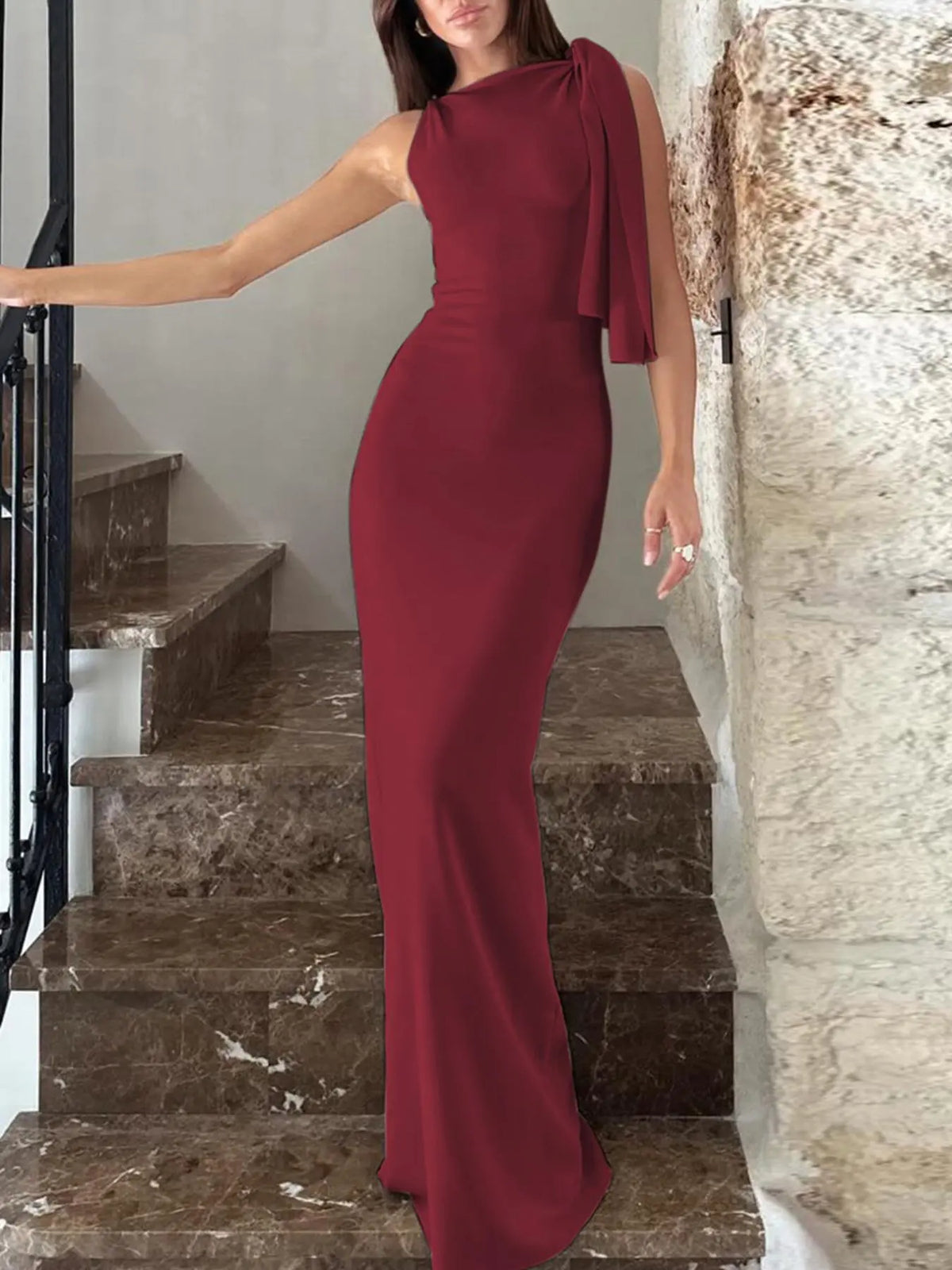 Women's Summer Elegant Solid Color Bodycon Dress, Twist Side Detail, Sleeveless Slim Fit Maxi Dress, Chic Long Dress for Party, Club, Date & Holiday, Dress Up Gown