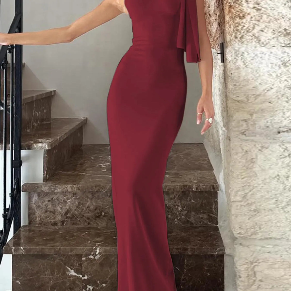 Women's Summer Elegant Solid Color Bodycon Dress, Twist Side Detail, Sleeveless Slim Fit Maxi Dress, Chic Long Dress for Party, Club, Date & Holiday, Dress Up Gown