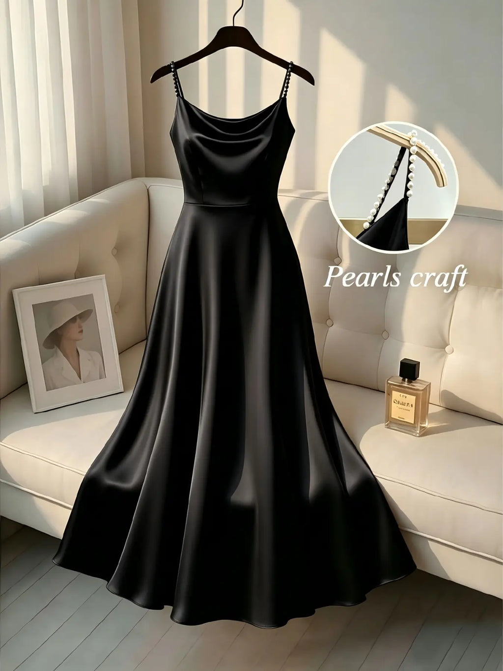 Elegant Satin Dress for Women, Handmade Beaded Strapless Formal Evening Gown, Waist Cinched Design, Pure Color Luxury Fashion