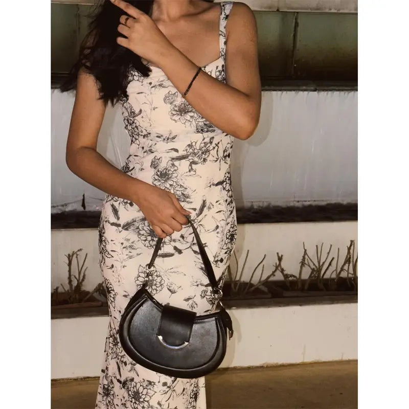 HYZ Women's Summer Floral Print Square Neck Mesh Sleeveless Bodycon Midi Party Dress