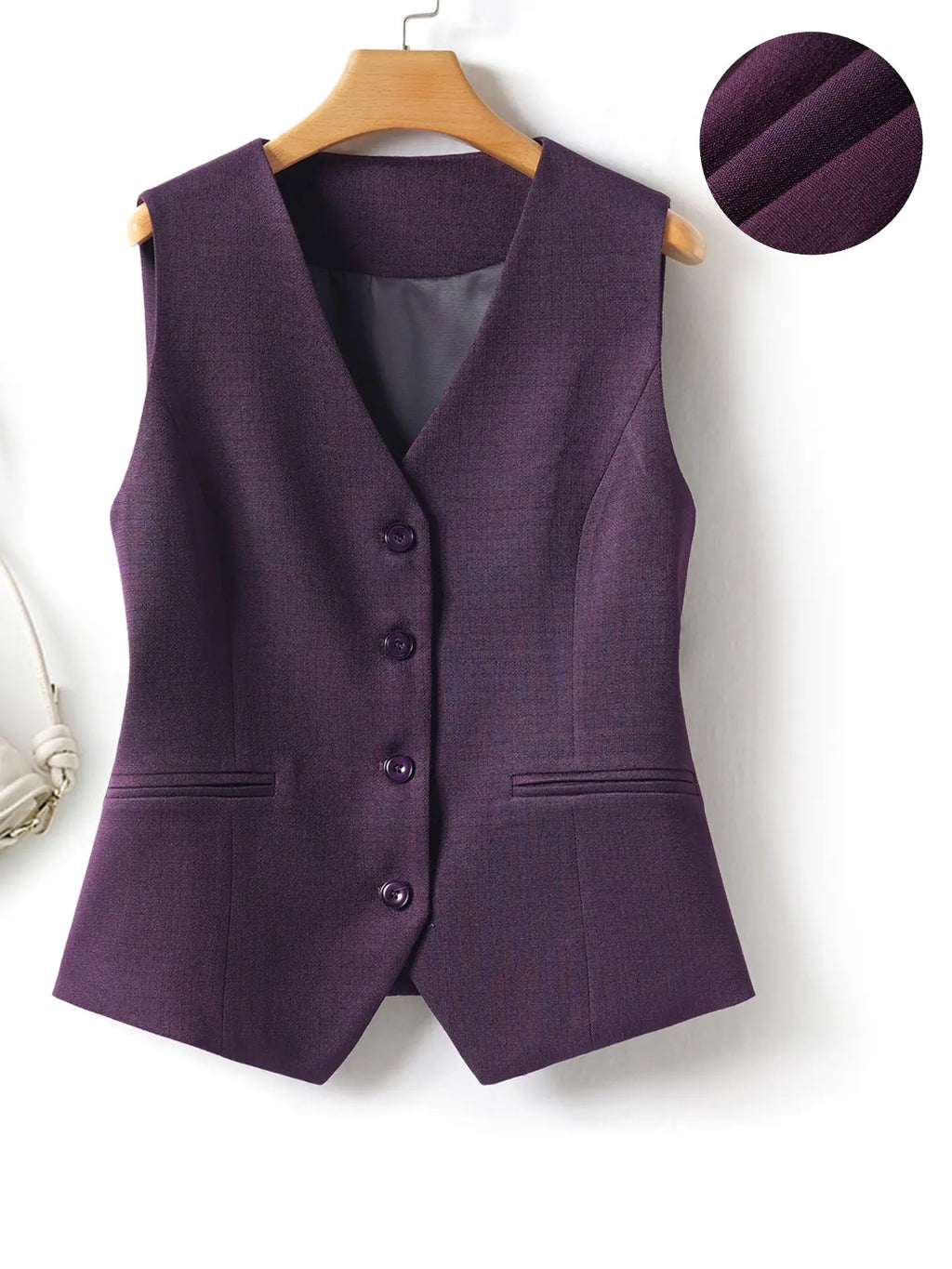 Women's V-Neck Button Gilet, Button Front Vest, Short Elegant Vest for Spring & Fall, Casual Plain Surface Outerwear, Fashionable Slim Fit Top