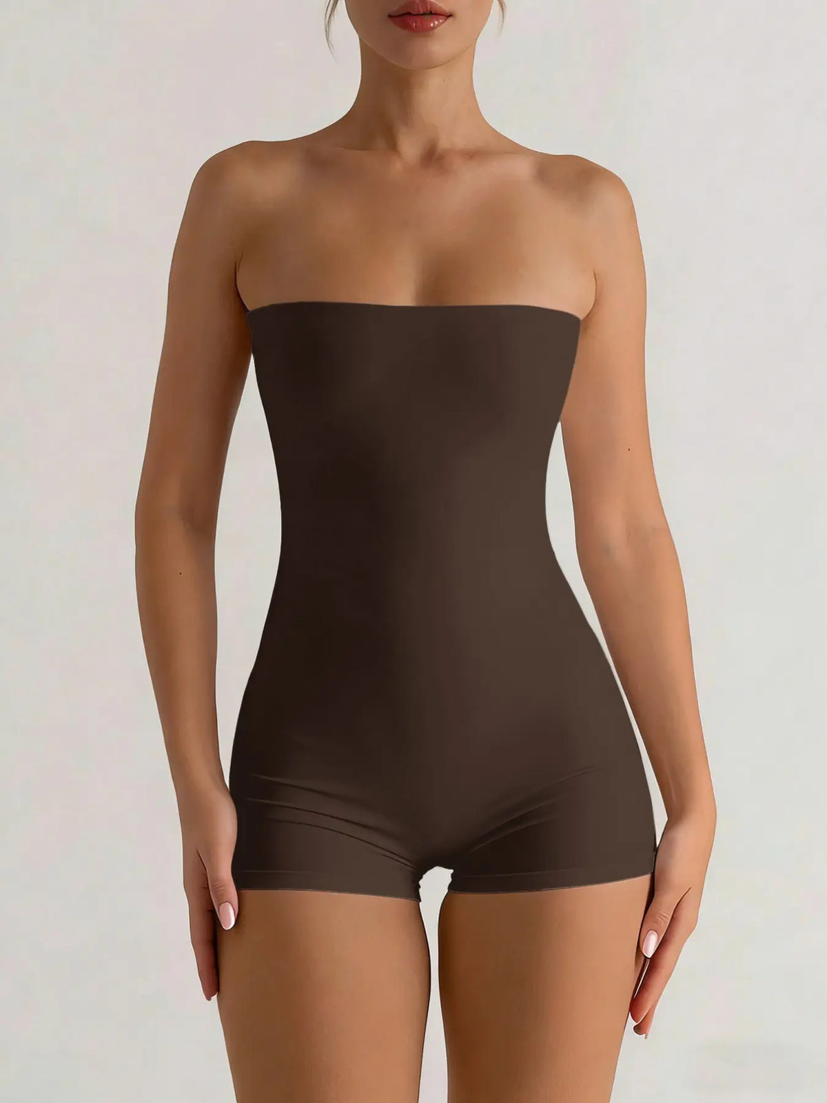1 Piece Solid-Color Halter Romper Shorts Jumpsuits Rompers, Casual Slim-Fit Sleeveless Fitted Outfit, Women's Clothing, Comfortable, Stylish and Minimalist Womenswear