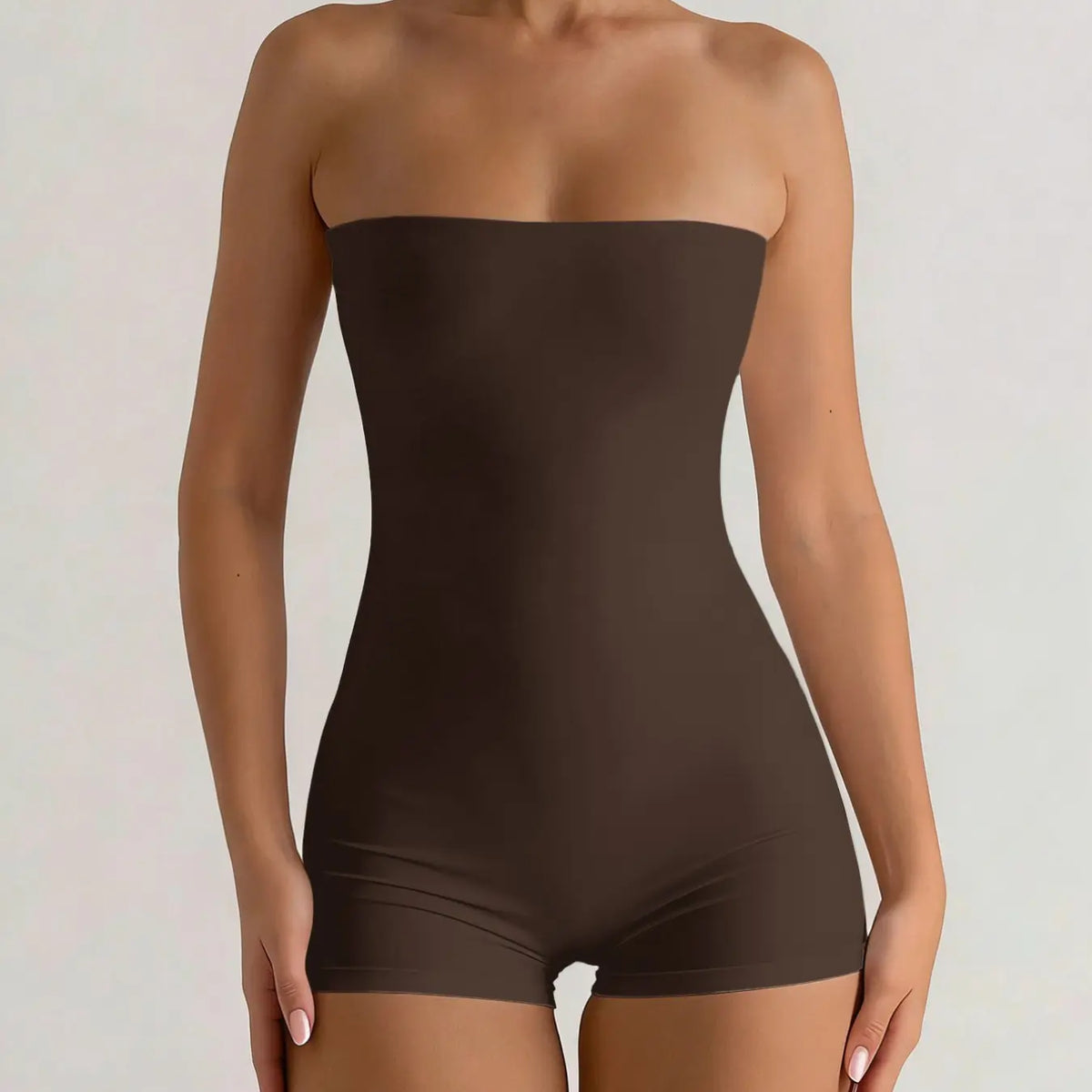 1 Piece Solid-Color Halter Romper Shorts Jumpsuits Rompers, Casual Slim-Fit Sleeveless Fitted Outfit, Women's Clothing, Comfortable, Stylish and Minimalist Womenswear