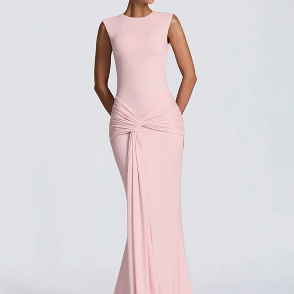 Women's Summer Sleeveless Backless Bodycon, Elegant Pink Long Dress, Perfect for Party, Club and Evening Wear, Fitted Elegant Dress