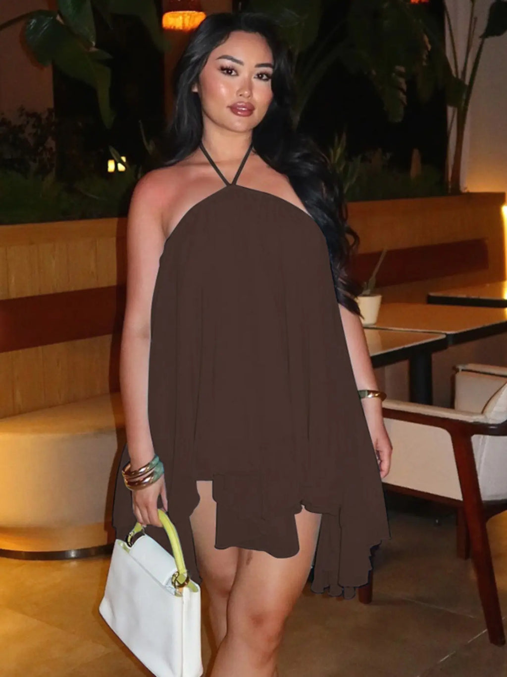 Women Summer Beach Dresses Fashion Sundress Halter Sleeveless Party Club Chiffon Basic Midi Dress