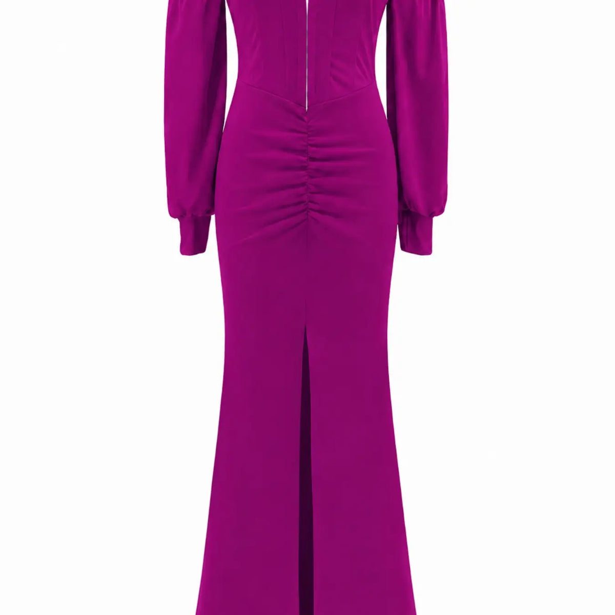 Women's Elegant, Off Shoulder Puff Long Sleeve Sweetheart Neck Corset Bodycon Maxi Dress, Front Zip Ruched Mermaid Hem Slit Formal Evening Wear Dress for Prom, Wedding Guest & Gala, Women's Spring Fall Fashion