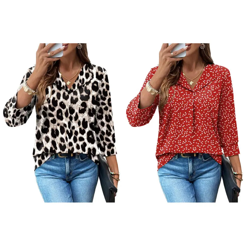 WIHOLL Women's Chic 3/4 Sleeve V-Neck Blouse - Soft, Breathable, Quick Dry Business Casual Top, Women's Tops and Blouses, Corporate Office Wear, Summer to Fall Essential, Going Out Option