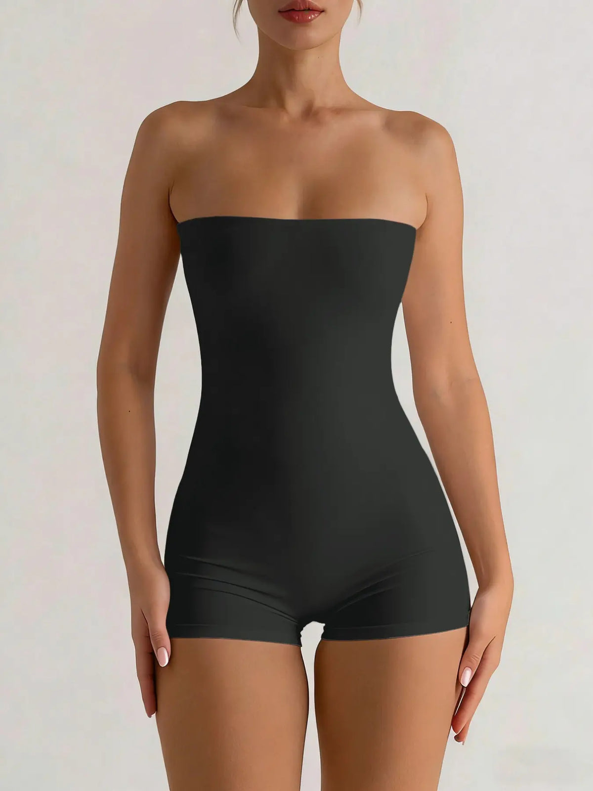 1 Piece Solid-Color Halter Romper Shorts Jumpsuits Rompers, Casual Slim-Fit Sleeveless Fitted Outfit, Women's Clothing, Comfortable, Stylish and Minimalist Womenswear