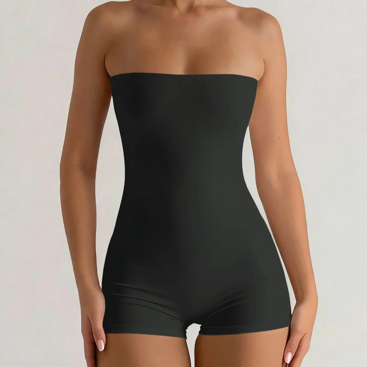 1 Piece Solid-Color Halter Romper Shorts Jumpsuits Rompers, Casual Slim-Fit Sleeveless Fitted Outfit, Women's Clothing, Comfortable, Stylish and Minimalist Womenswear