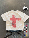 Unisex 100% Cotton Short Sleeve T-Shirt, Cross Graffiti Print, Y2K Dark Gothic Street Style, Streetwear, Casual Daily Wear, Loose-Fitting, Long Length, Aesthetic, Relaxed Fit