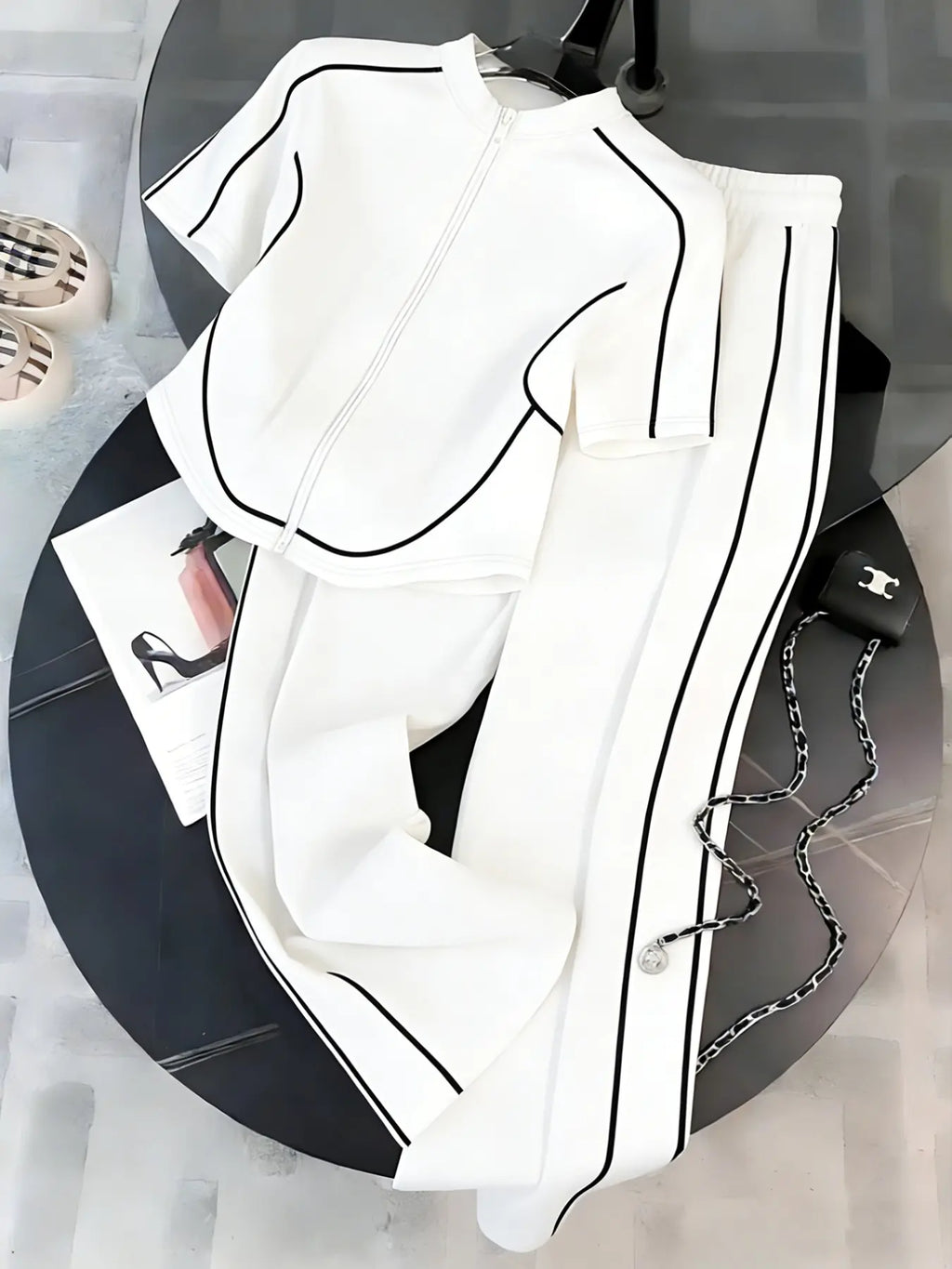 Women's Spring Summer Casual Set Two-Piece Slim Fit Zipper Top & Long Pants, Perfect for Daily Wear, Outdoor, Formal & Casual Suits, Clothing Sets