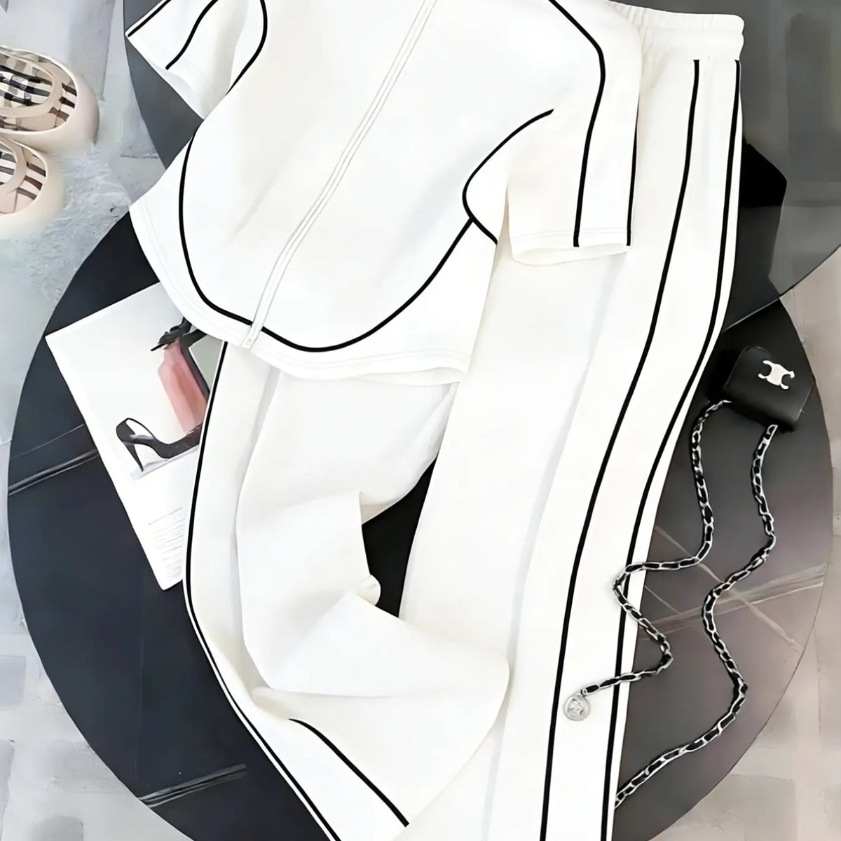 Women's Spring Summer Casual Set Two-Piece Slim Fit Zipper Top & Long Pants, Perfect for Daily Wear, Outdoor, Formal & Casual Suits, Clothing Sets