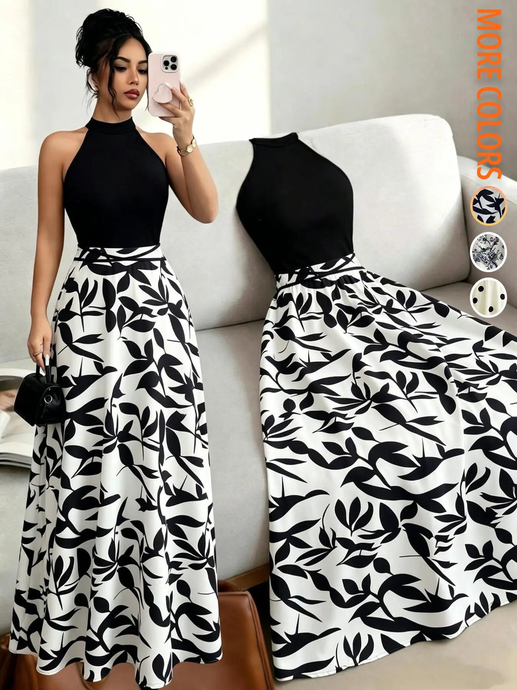 Concert Outfit Dress Women's Casual Feminine Elegant Chic Party Tank Top, Floral Print Patchwork Waist Dress, Medium-Length Sleeveless Summer, Casual Elegant Dresses, Womenswear