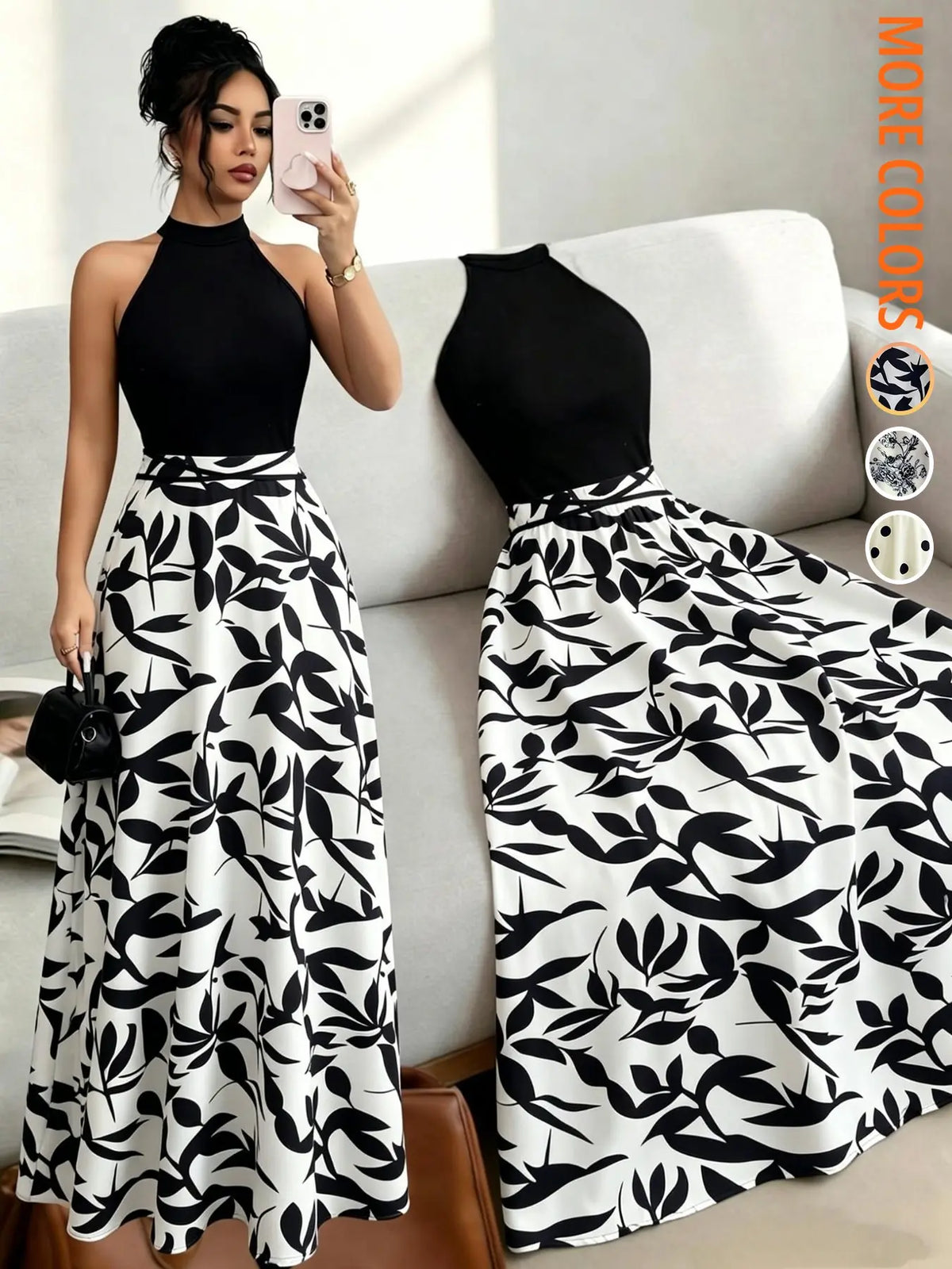 Concert Outfit Dress Women's Casual Feminine Elegant Chic Party Tank Top, Floral Print Patchwork Waist Dress, Medium-Length Sleeveless Summer, Casual Elegant Dresses, Womenswear
