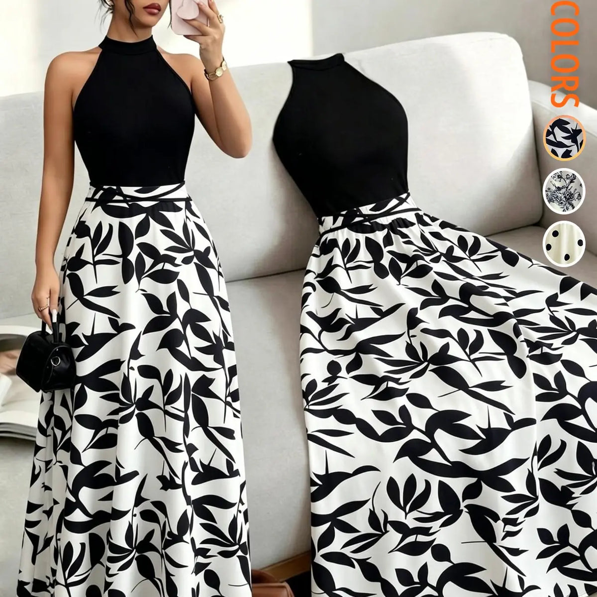 Concert Outfit Dress Women's Casual Feminine Elegant Chic Party Tank Top, Floral Print Patchwork Waist Dress, Medium-Length Sleeveless Summer, Casual Elegant Dresses, Womenswear