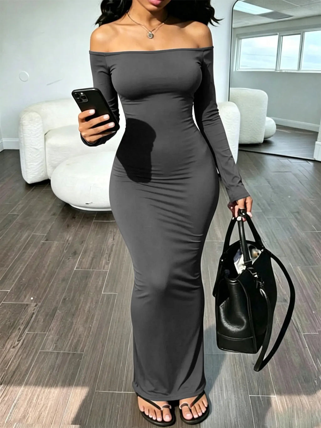 Women's Fashion One-Shoulder Bodycon Maxi Dress, All-Season Slim-Fit Extra Long Dress for Wedding Guest Wear, Stylish and Comfortable Outfits
