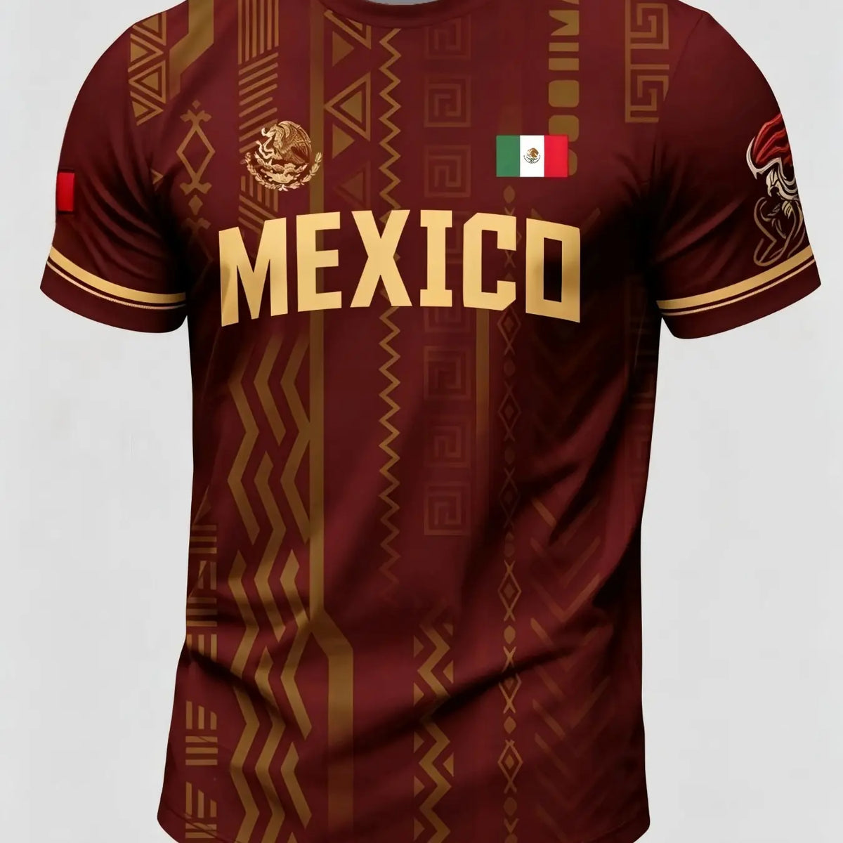 Men's Summer Short Sleeve T-Shirt Mexican Tourism Cultural Souvenir, Country Graphic Tee, Dark Pattern Round Neck, Outdoor Casual Fashion Print