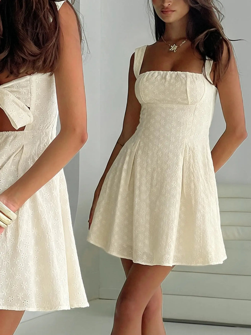 Sweet Backless Bow-Tie Mini Sleeveless Dress, Women Cute Outfit, Daily Wear & Party Occasion Dress, Fully Lined, Ladies Brunch Dress, Backless Sleeveless Dresses