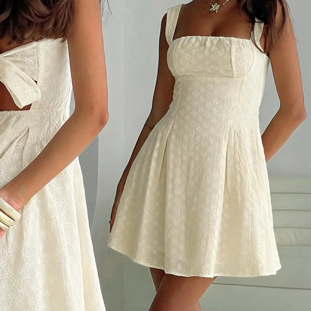 Sweet Backless Bow-Tie Mini Sleeveless Dress, Women Cute Outfit, Daily Wear & Party Occasion Dress, Fully Lined, Ladies Brunch Dress, Backless Sleeveless Dresses