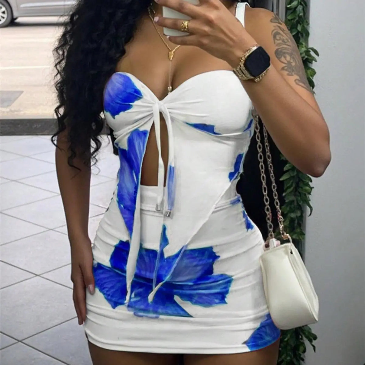 Women's Floral Print Knit Fabric Tube Top & Bodycon Skirt Two-piece Set Skirt Sets, Matching Sets, Two Pieces Sets, Fashion Casual Strapless Crop Short Top & Skirt for Daily Outdoor Wear, Ladies Clothes Womenswear for All Seasons