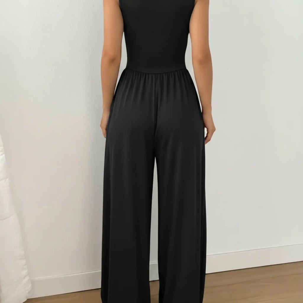 Women's Casual Fit Knitted Solid Square-Neck Jumpsuit, Basic, Fashionable, Comfortable and Versatile Wide-Leg Jumpsuit, Everyday Womenswear, Fit Jumpsuits